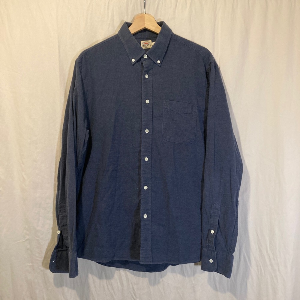 Faherty Coastline Mens Large Navy Blue Long Sleeve Button Down Shirt Pocket